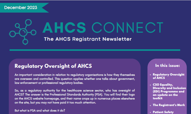 AHCS Connect (newsletter for registrants) - December 2023 edition published