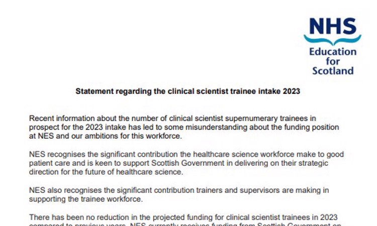 2023 Clinical Scientist training numbers.