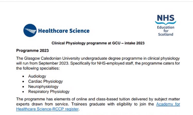 Clinical Physiology programme at GCU – intake 2023
